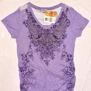 South Pole Women’s Short Sleeve V-Neck Lavender Blouse XL NWT